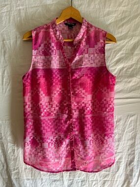 Eclectic Digital Core Hot Pink Print Sleeveless Top // Abstract Pixel Geometric